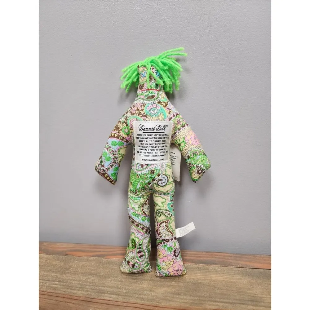 DAMMIT DOLL - GREEN Floral With Green Hair & Blue Eyes Stress Relief